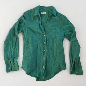 GAP Linen Perfect Shirt Womens XS Teal Textured Button Down Long Sleeve Top Boho